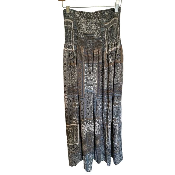 W by Worth Boho Y2K Style Printed Gray Strapless Smocked Top Midi Dress Skirt 4 - Picture 1 of 6
